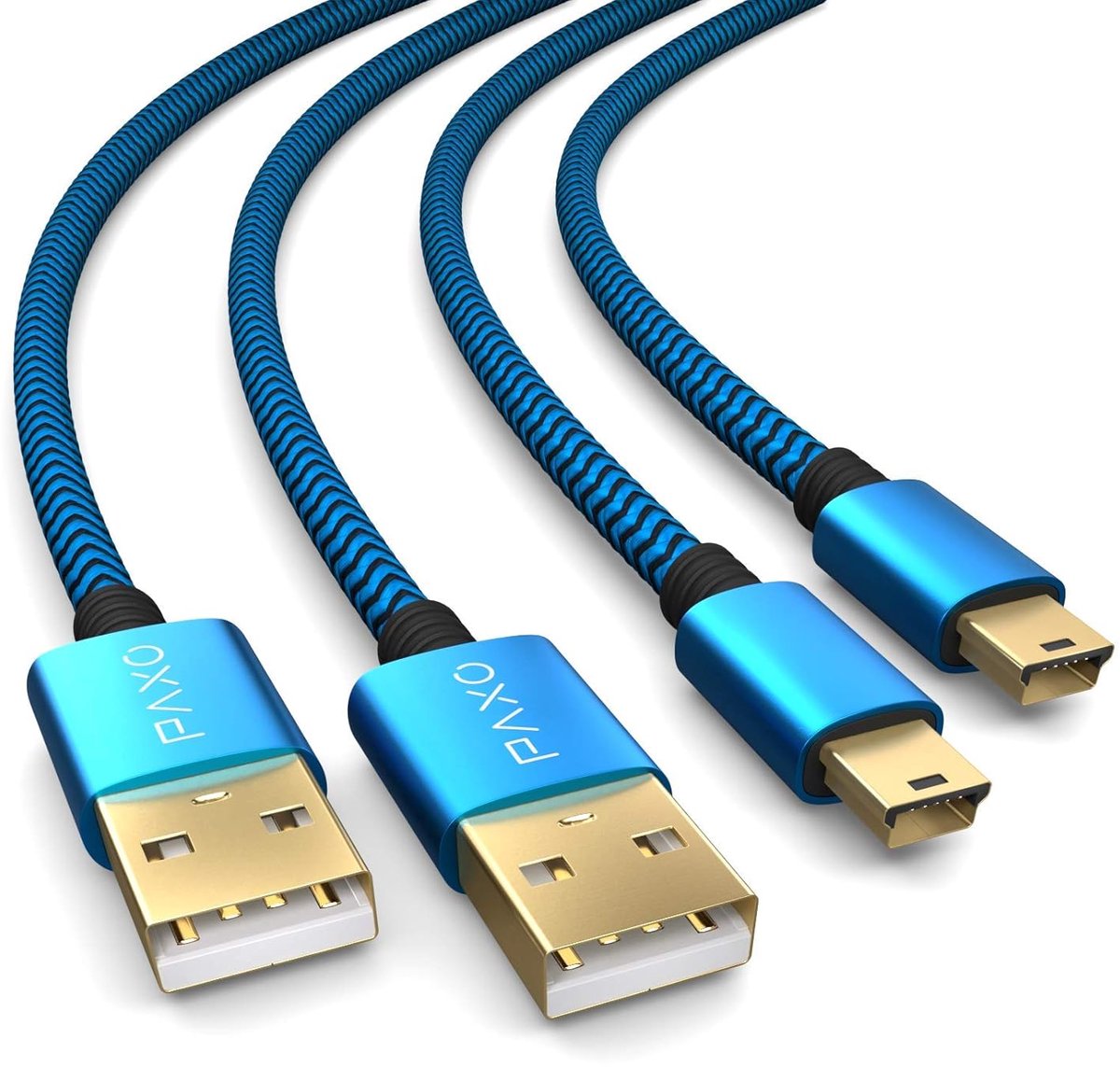 SnelShoppen - 2 x 4 m Oplaadkabel voor PS3-controller - USB naar Mini-USB Kabel - Gevlochten, Verguld, Blauw/Zwart - Snelle Gegevensoverdracht, Duurza