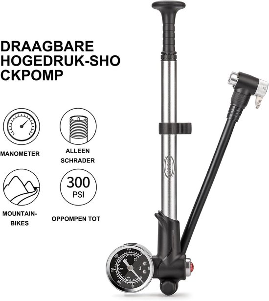 Demper Pomp - Schokbreker Pomp - Fiets Ophanging - Lekvrije Koppeling - 300 PSI Max - Zilver — afbeelding 3
