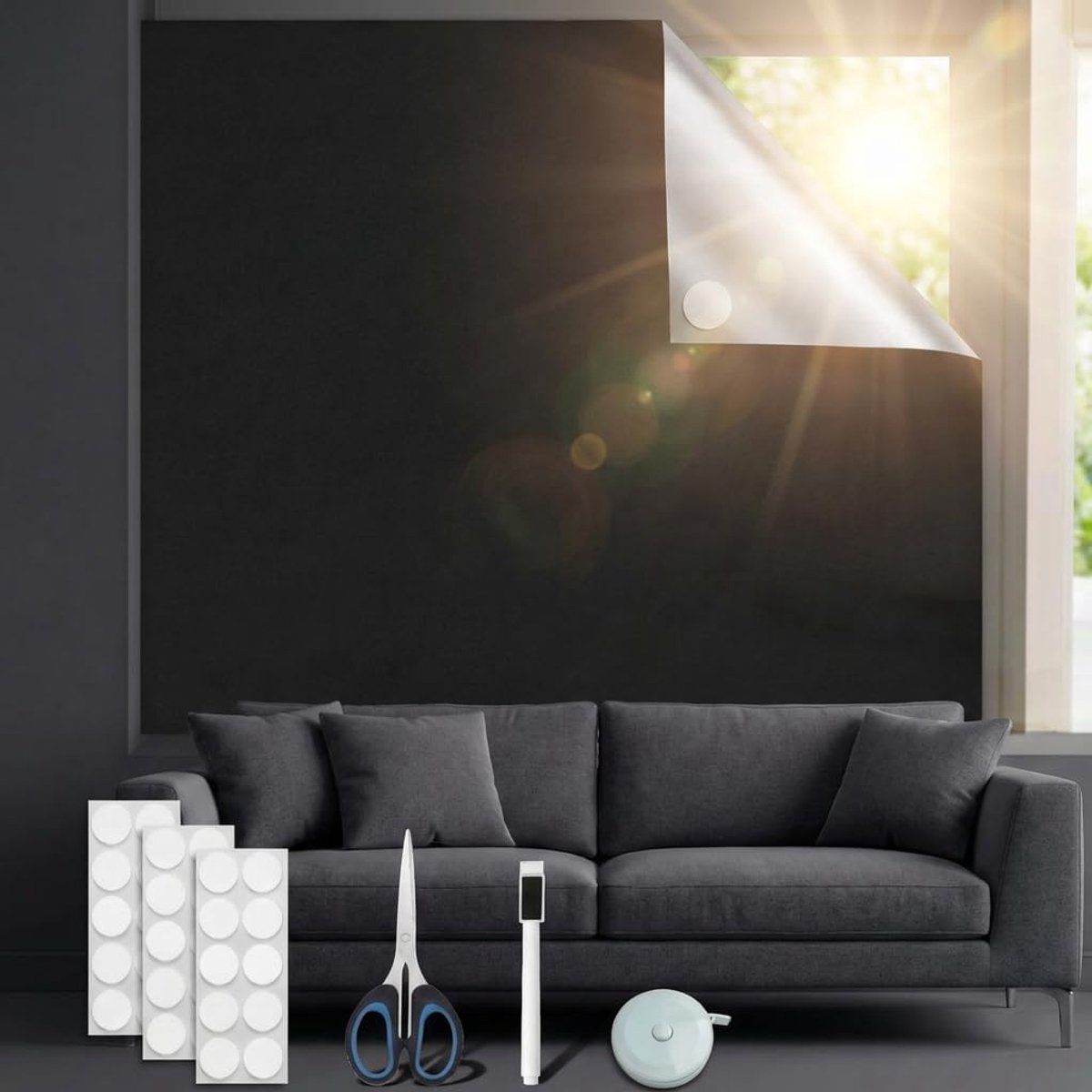 SnelShoppen - Verduisteringsgordijn voor Dakraam, Hittebescherming, Rolgordijn Zonder Boren, Perfect voor Velux en Roto Ramen, 200 x 145 cm, Zonnedich