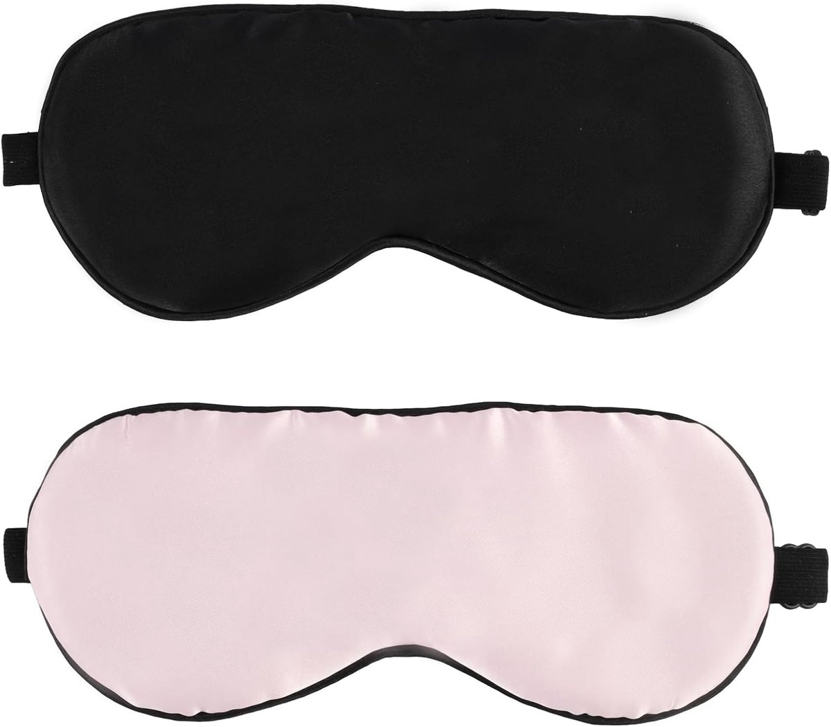 SnelShoppen - Set van 2 slaapmaskers 100% moerbeizijde met verstelbare band, ondoorzichtige oogmaskers voor dames en heren, zwart + perzikroze