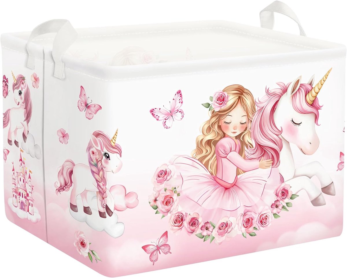 SnelShoppen - Roze Eenhoorn Baby Wasmand 40x30x30 cm - Opvouwbare Kleding Opbergmand voor Kinderen - Waterdichte Speelgoeddoos voor Kinderkamer, Prins