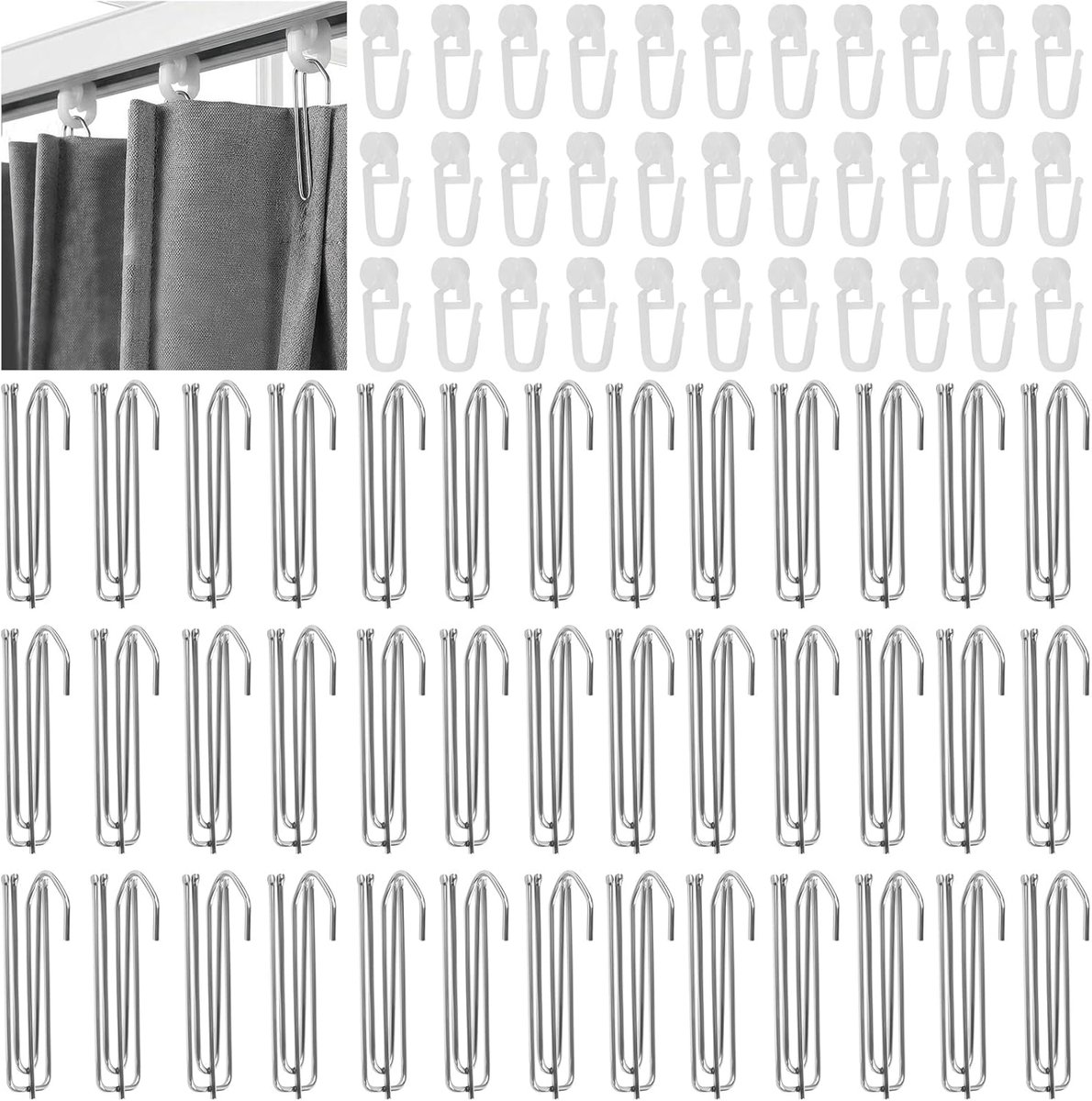 SnelShoppen - 100 Gordijnhaken voor Raambekleding, Sterke Metalen Haken, Ideaal voor Thuis, Feest, Tuin, Keuken, Geschikt voor Diverse Gordijnen en Dr