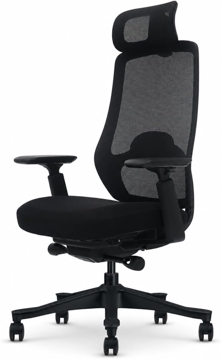SnelShoppen - Ergonomische Bureaustoel met Synchroonmechanisme, 3D-Armleuningen, Verstelbare Lendensteun & Hoofdsteun - Mesh Rugleuning - NEN-EN 1335