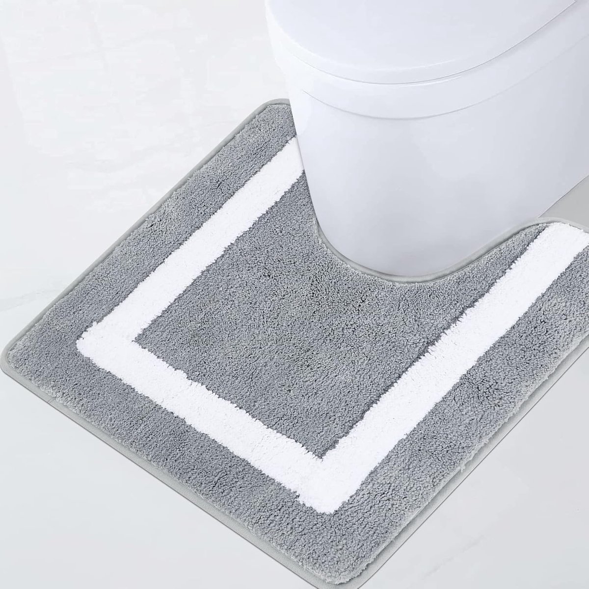 SnelShoppen - Antislip Badmat 50x50 cm - Pluizig en Absorberend - Machinewasbaar Grijs - Ideaal voor Badkamer, WC of Douche