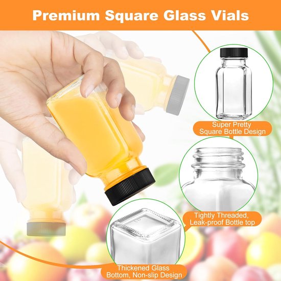 SnelShoppen - 9 Stuks Glazen Shotflessen 70ml met Deksels, Herbruikbare Mini Flessen voor Gember, Sappen en Kruiden, Inclusief Labels en Trechters, Pe — afbeelding 2