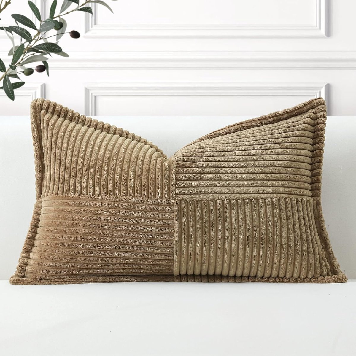 SnelShoppen - Gestreepte Corduroy Kussenhoezen 30x50 cm - Super Zacht Boho Decoratief Kussen - Luxe Textuur voor Bank, Sofa, Bed, Woonkamer - Bruin