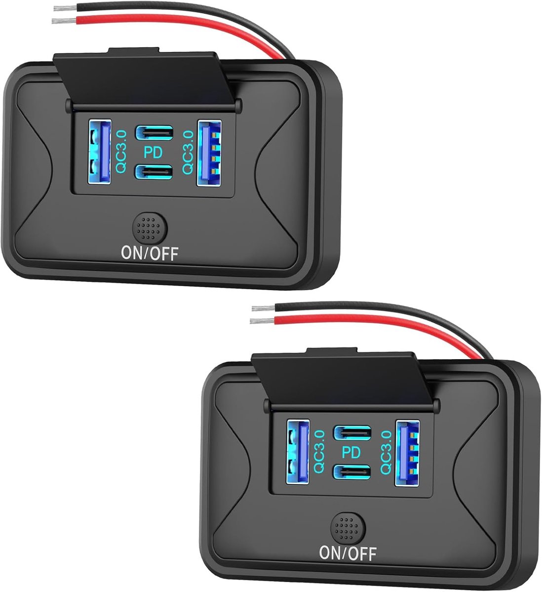 SnelShoppen - 2 Pack 78W 4 USB Poorten 12V Wandmontage Dubbele PD 36W QC3.0 Oplaadstation voor RV, Truck, Marine - Snelle Oplader voor Meerdere Appara