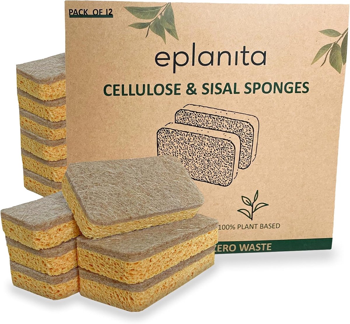 SnelShoppen - 12 Biologisch Afbreekbare Exfoliërende Keuken- en Badkamersponzen - Milieuvriendelijke Non-Scratching Eco Scouring Sponges van Cellulose