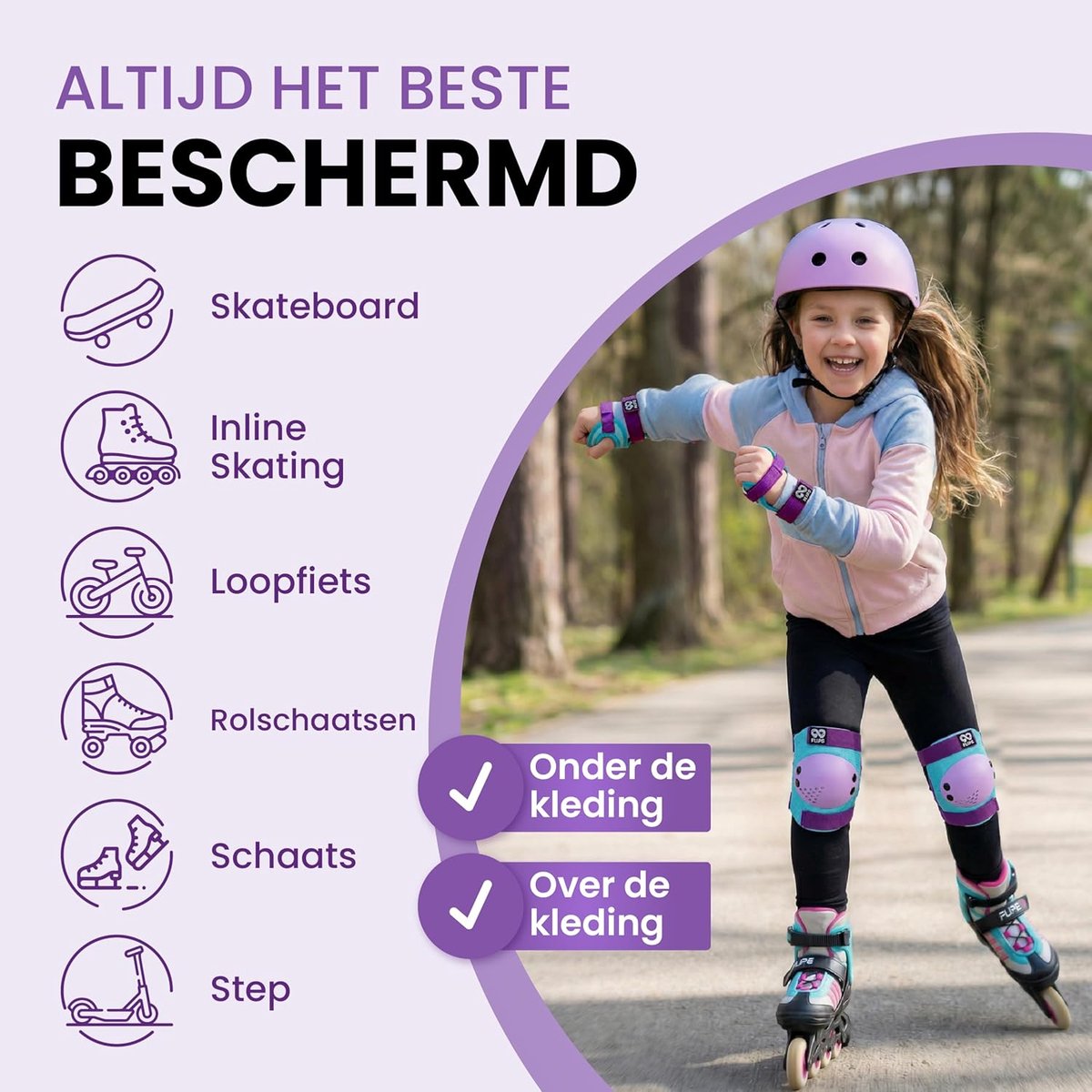 SnelShoppen - Roller Skates Protectors voor Meisjes 3-12 Jaar, Knie- en Elleboogbeschermers, 6-delige Set, Skateboard, Inline Skates, BMX, TÜV GS Goed