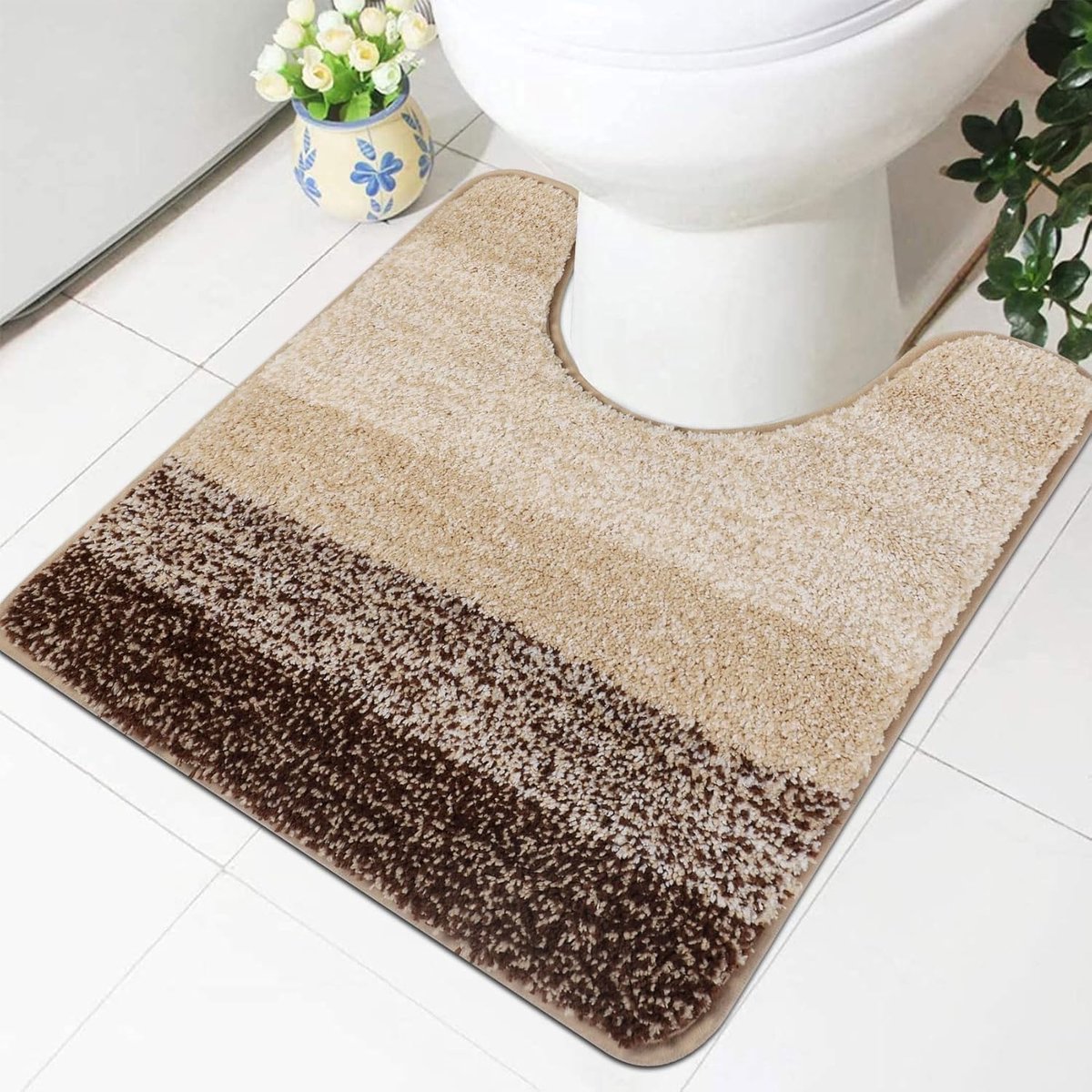 SnelShoppen - WC Toilet Carpet Non-slip Pedestal Mat U Shape Super Absorbent Beige Microfiber Badmat Wasbaar voor Badkamer en Toilet