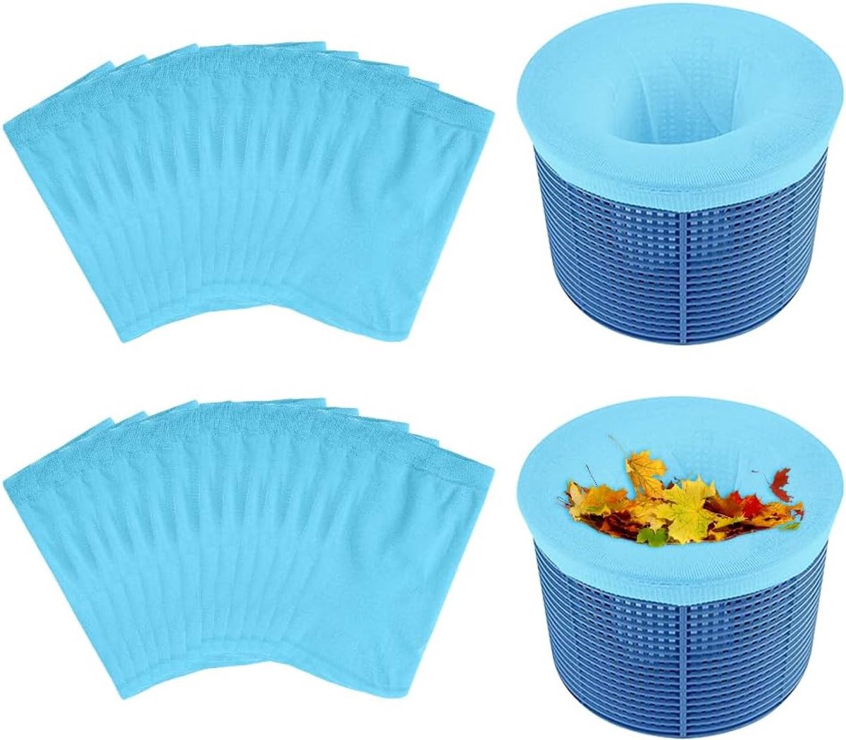 SnelShoppen - 30 Stuks Pool Skimmer Sokken, Herbruikbare Nylon Filter Sokken voor Zwembad Skimmer, Efficiënte Verwijdering van Bladeren en Vuil, Blauw