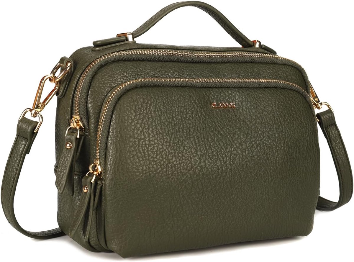 SnelShoppen - Dames Schoudertas - Crossbody Handtas met 3 Ruime Compartimenten - PU Leer Handtas met Verstelbare en Verwijderbare Schouderband - Mode