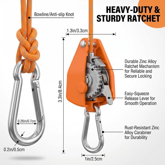 6-delige touwspanner met rollers - Touwratel - Robuuste paracord-spanner - ca. 4 meter - Ratel - reflecterend paracord - Verstelbare ratel - Knooploos touwbevestigingsgereedschap - touw met roller spanner - voor tent, zeil en buitenuitrusting — afbeelding 3
