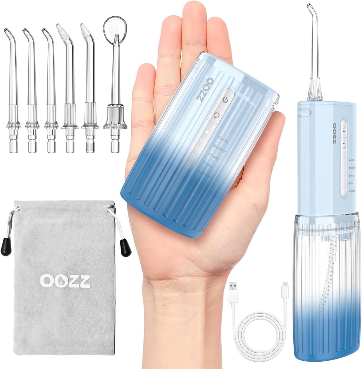 SnelShoppen - Pocket Flosser Water Flosser Draadloos, 150ml Tank, USB Opladen, Tandirrigator met 5 Drukinstellingen, 6 Vervangbare Tips, Ideaal voor R
