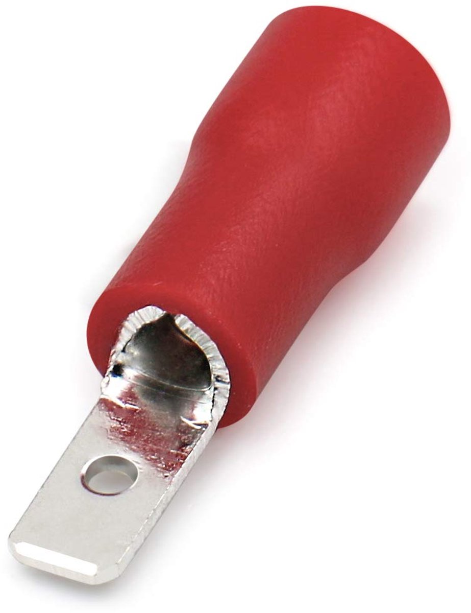 SnelShoppen - Male Quick Disconnects Vinyl Insulated, MDD1.25-110, 2.8 x 0.5 mm Kabelklemmen voor 0.5-1.5 mm² (22-16 AWG), Rood, Set van 100 Stuks