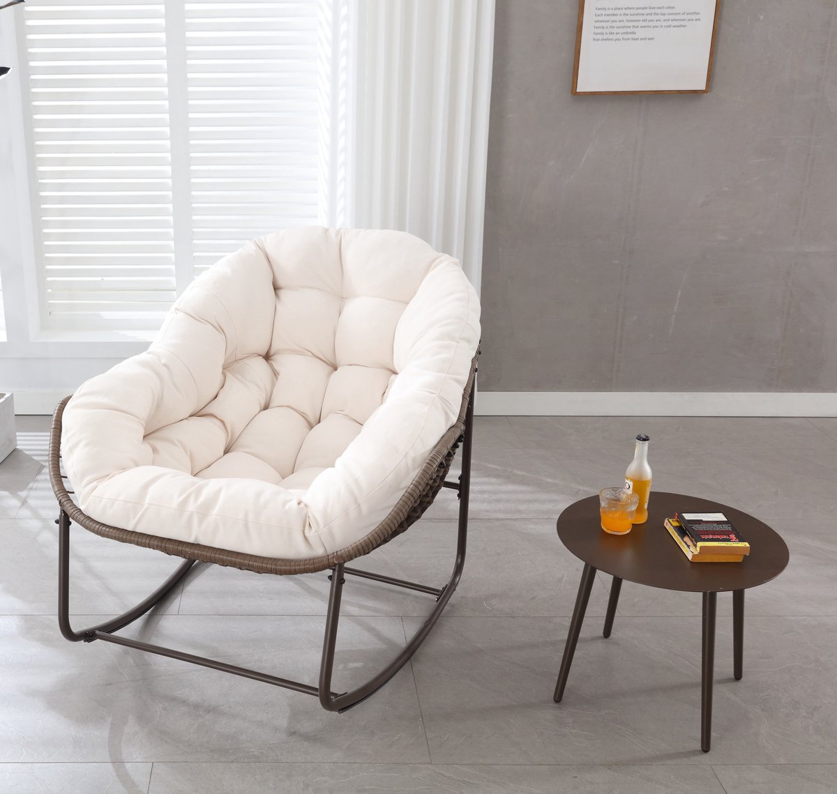 Intebiki fauteuil - schommelstoel tuin buiten - loungestoel - rotan tuinstoel - geschikt voor balkons, gangen, tuinen, achtertuinen en patio's - wit