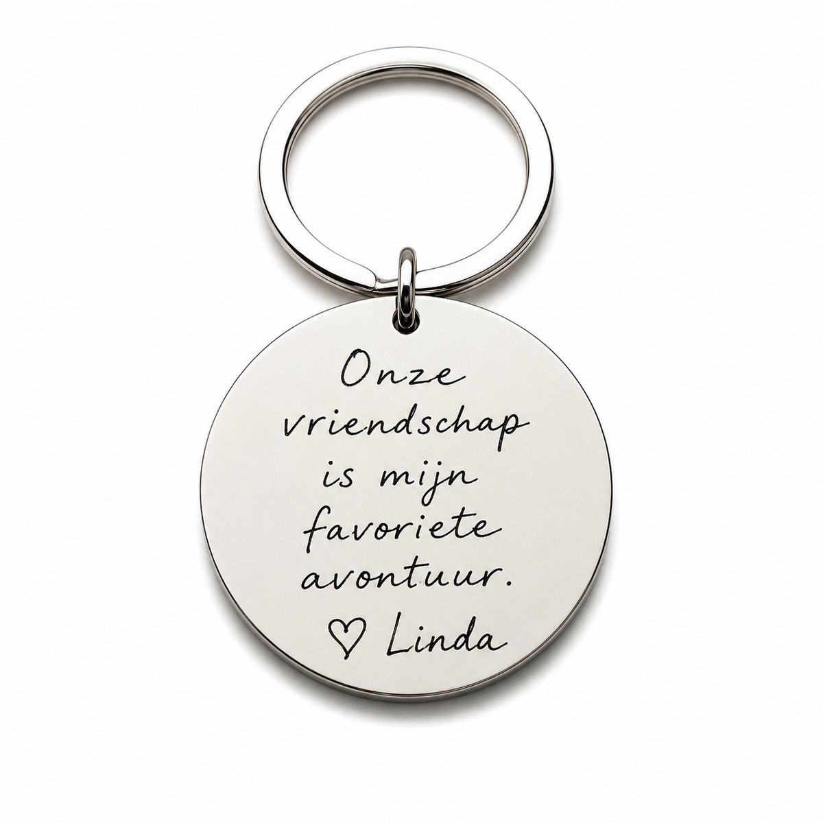 Engravia by Derya – Gepersonaliseerde Sleutelhanger – Eigen Tekst, Naam of Datum – Zilver Kleur RVS met Gravure – Ronde Sleutelhanger 30 mm – Cadeau voor Vriend, Vriendin, Mama, Papa, Opa, Oma, Collega, BFF & Juf