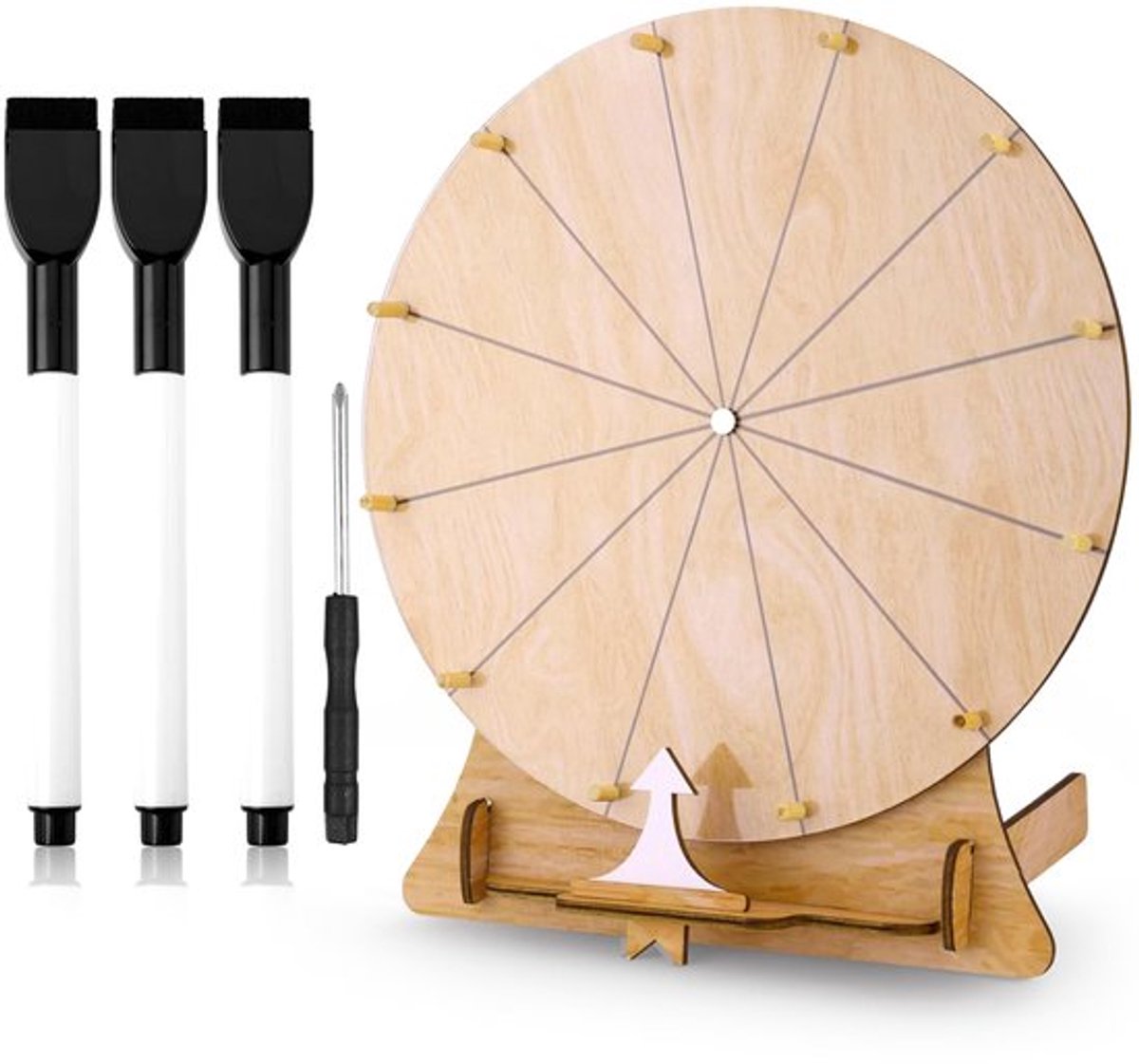 29cm Bruiloft Spel Spinnewiel, Houten Prijzenwiel Spinner met Standaard Uitwisbare Spinner Prijzenwiel Spel Tafelblad Loterijwiel Spinner voor Bruiloft Verlovingsspellen