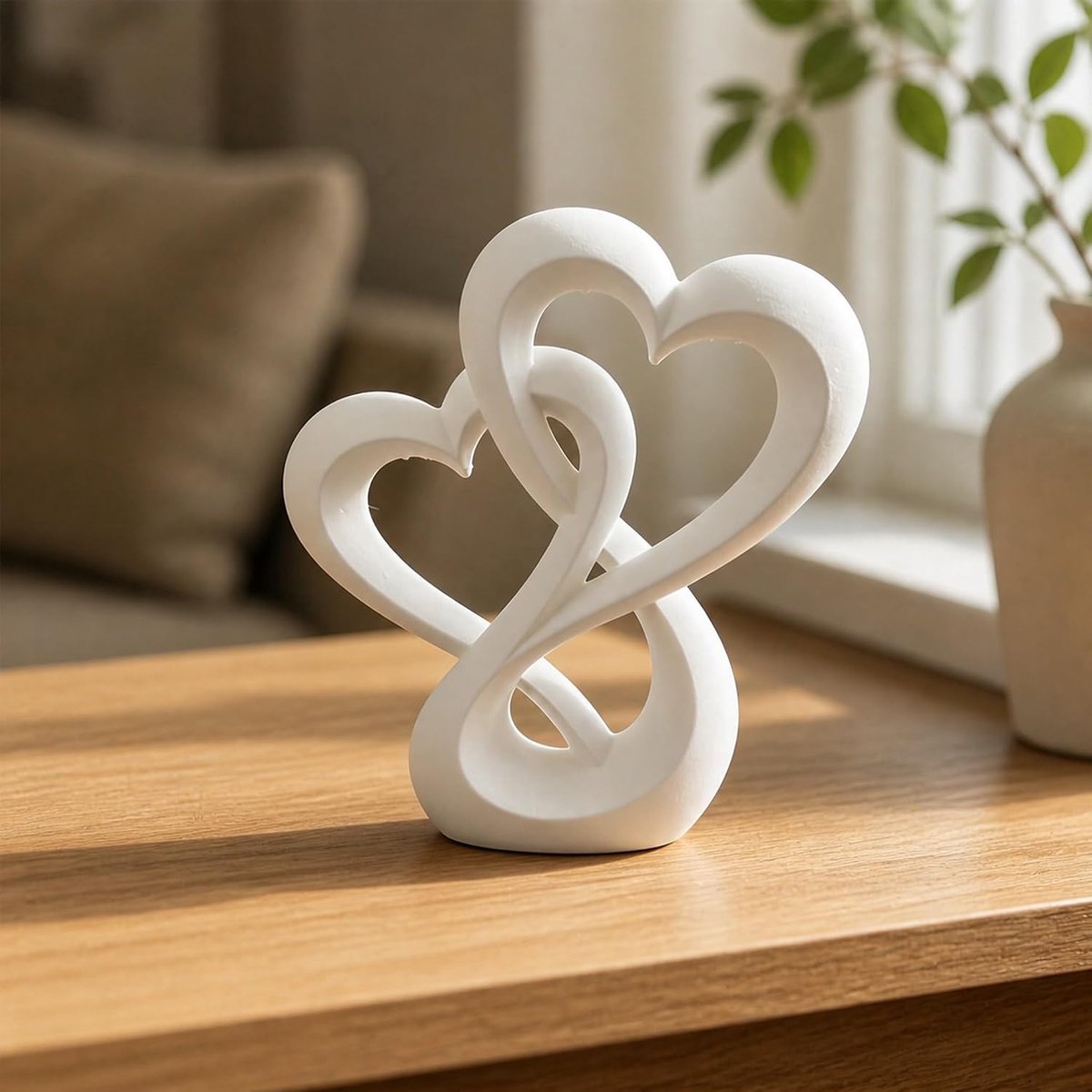 Hartvormig decoratief beeldje – Ornament - 3D-printen - geweven kunststof – 10x9x2 cm – wit – voor bureau, nachtkastje salontafel – liefdesthema