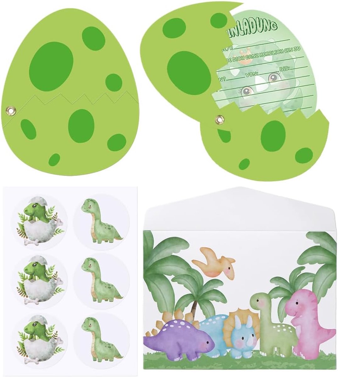 SnelShoppen - Dino Uitnodigingskaarten voor Kinderverjaardag - 12 Stuks met Enveloppen en Stickers - Dinosaurus Uitnodigingen voor Jongens en Meisjes