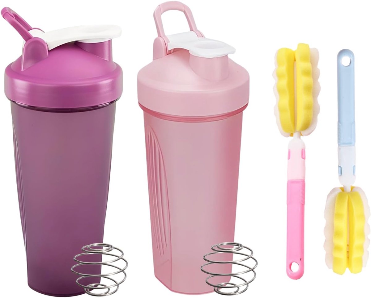 SnelShoppen - 2 Stuks Proteïneshakerfles, Lekvrije Eiwitshaker met 2 Mixball Roestvrij Staal, 600 ml, Ideaal voor Fitness, Sport, Reizen, en Cadeaus
