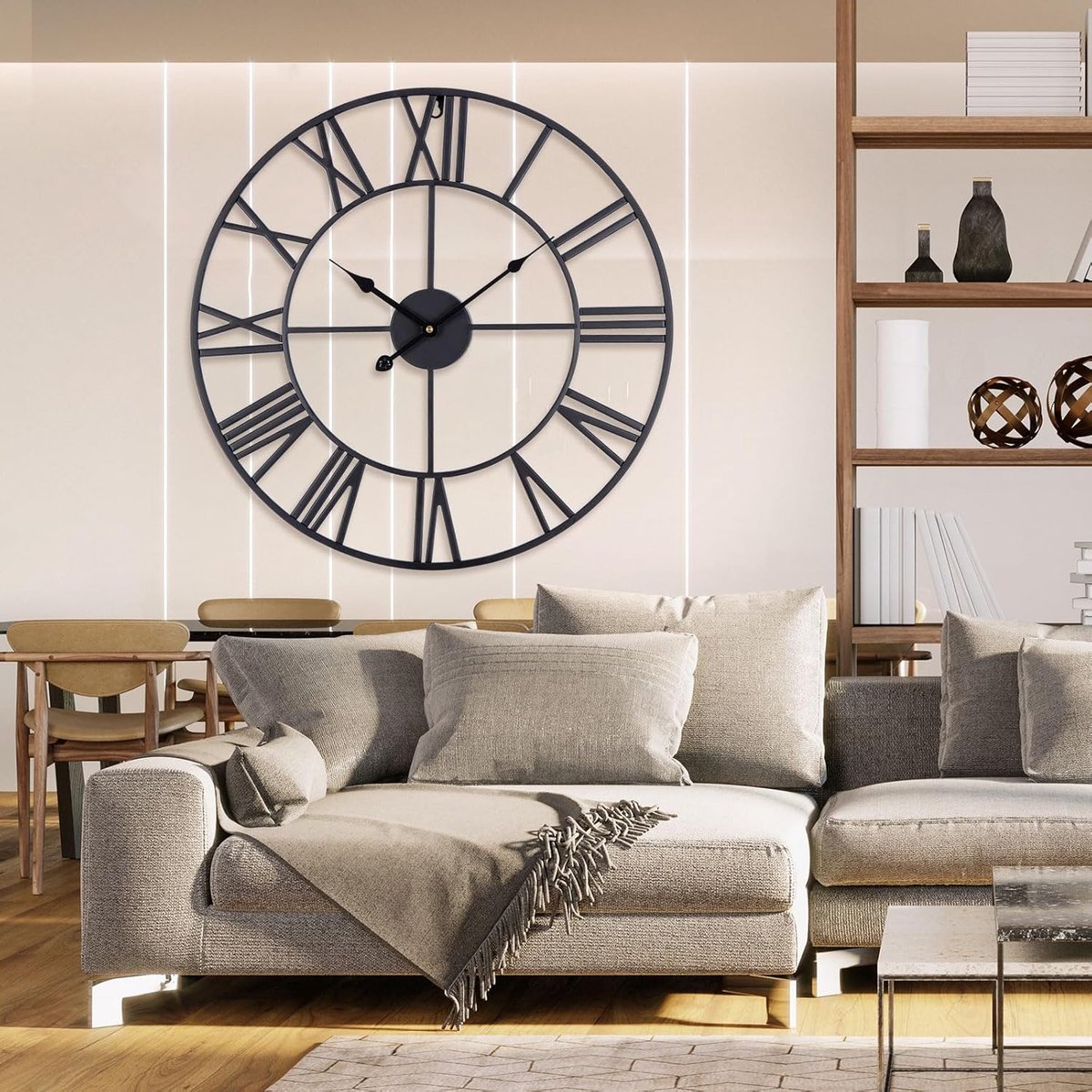 SnelShoppen - Grote Geruisloze Wandklok 60 cm met Romeinse Cijfers, Kwarts Aangedreven, Eenvoudig Af te Lezen voor Slaapkamer, Woonkamer, Keuken en Ka