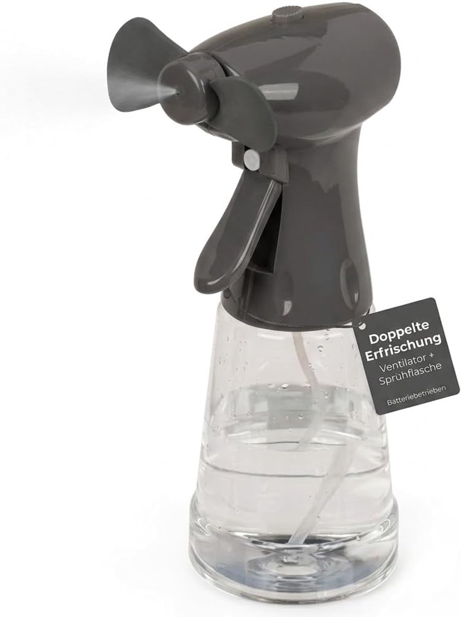 SnelShoppen - Spuitfles met Ventilator 22 cm - Draagbare Koeling - Lichtgrijs/Donkergijs - Ideaal voor Zomer, Camping, Tuin en Sport