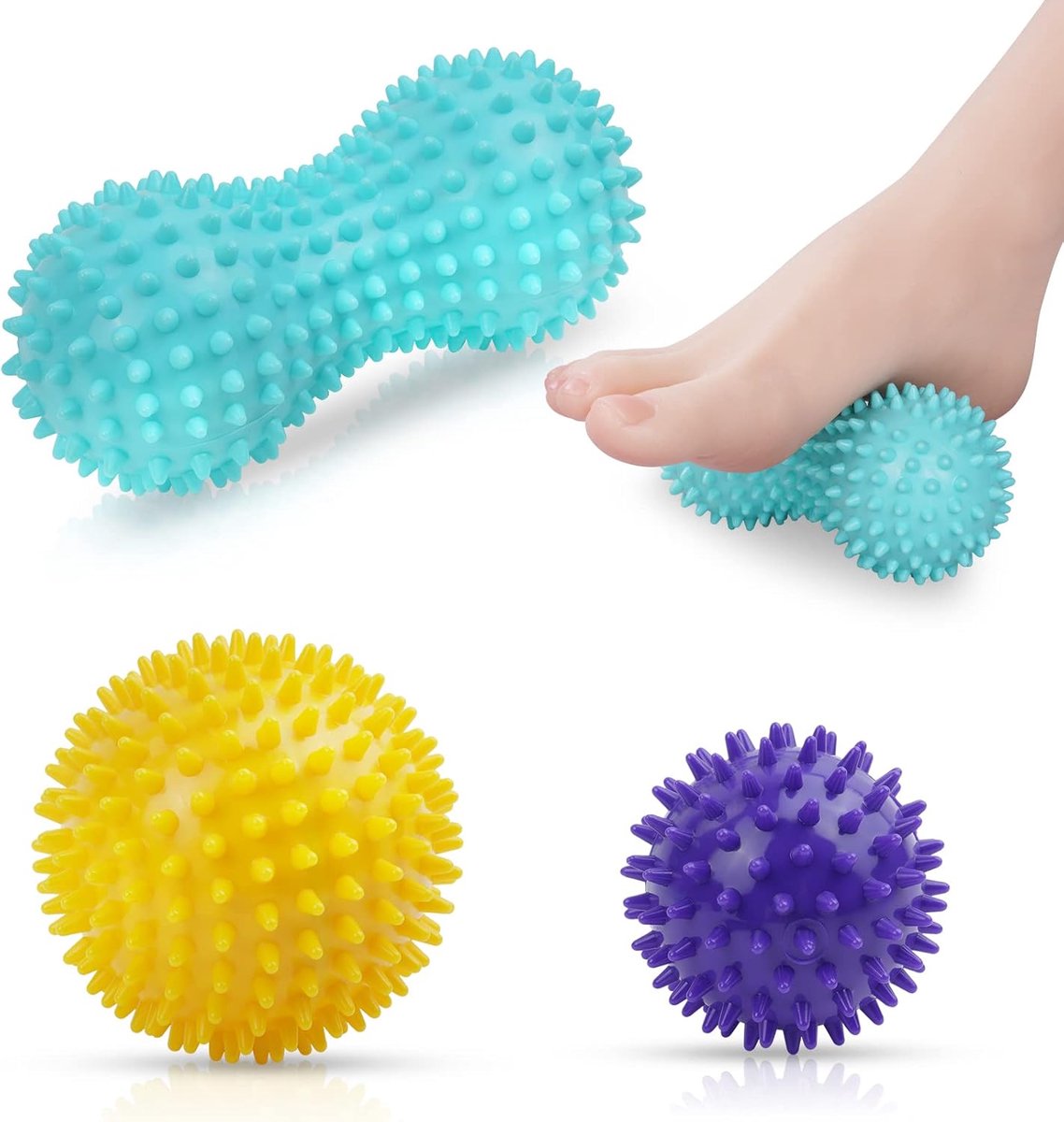 SnelShoppen - Stekelige Massagekogelset 3-Pak - Harde Lacrossebal en Myofasciale Massageballen voor Triggerpunt Diepe Weefselmassage - Duurzaam Rubber