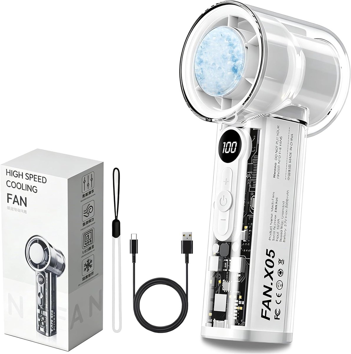SnelShoppen - 3-in-1 Draagbare Turbo-Handventilator met IJskoelplaat, 1-100 Snelheden, 3000 mAh Accu, Stil, LED-Display, Mini Ventilator voor Reizen,