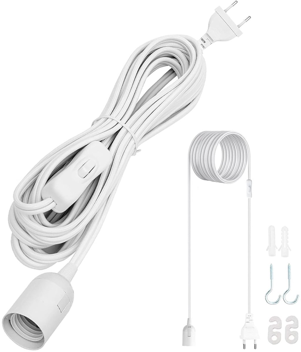 SnelShoppen - E27 Lamphouder met 5 m Kabel en Schakelaar - Lampvoet met EU-stekker voor Creatieve Kamerversiering, Feestverlichting, Tuin en Keuken