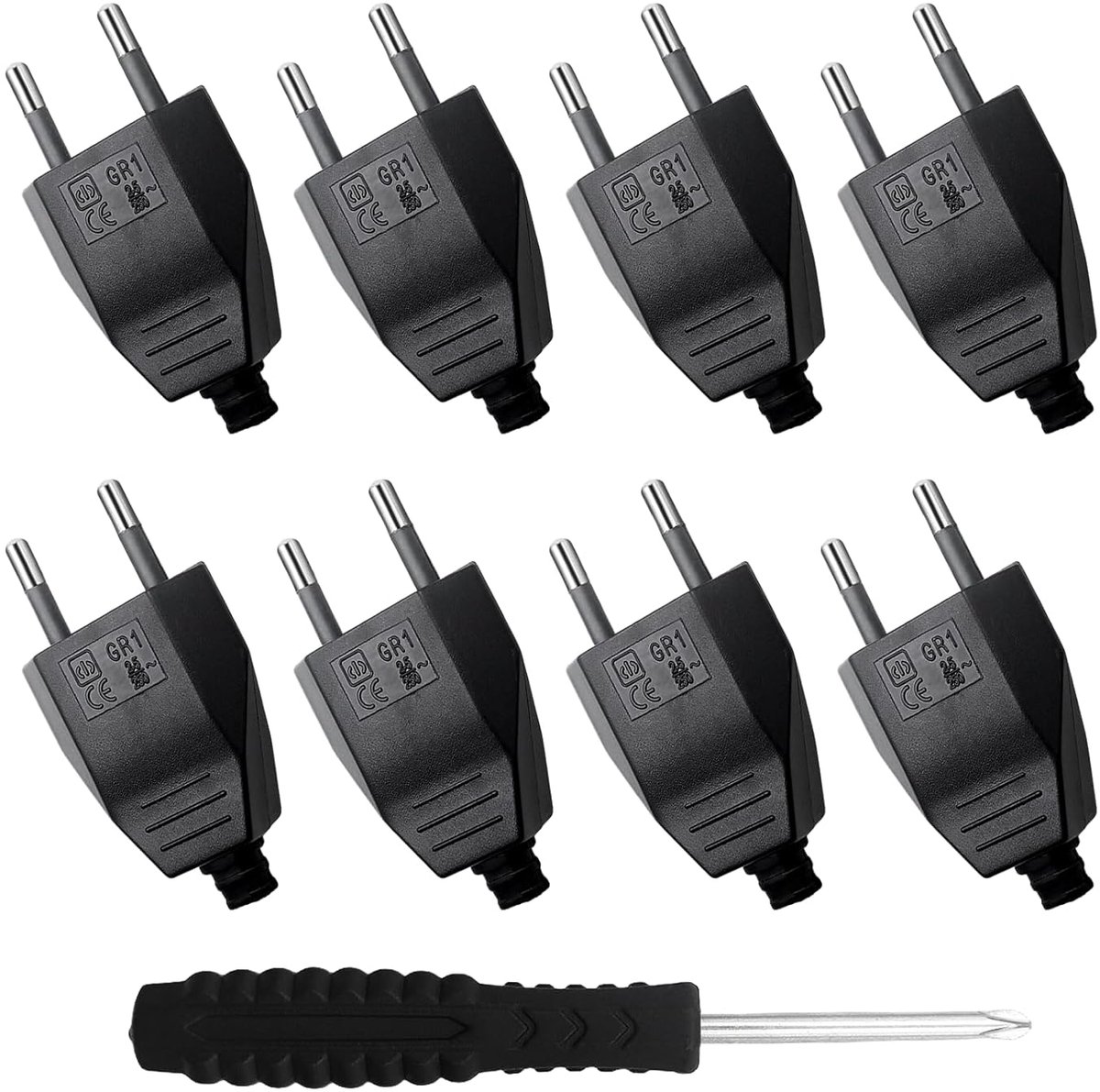 SnelShoppen - 8 Stuks Platte Euro Stekker, Europese Stroomstekkers 250 V, 2,5 A, Voor Huishoudelijke Apparaten, Kleine Apparaten, Stopcontacten, Met S
