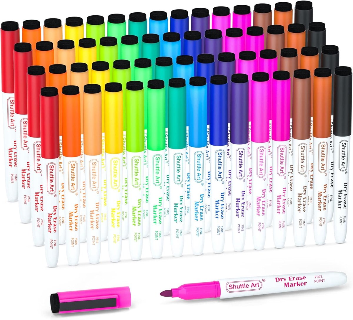 Thijox - 60-delige Whiteboardmarkers Set met Wisser, 15 Kleuren Magnetische Whiteboardstiften voor School, Kantoor en Thuis, Fijne Punt, Ideaal voor G