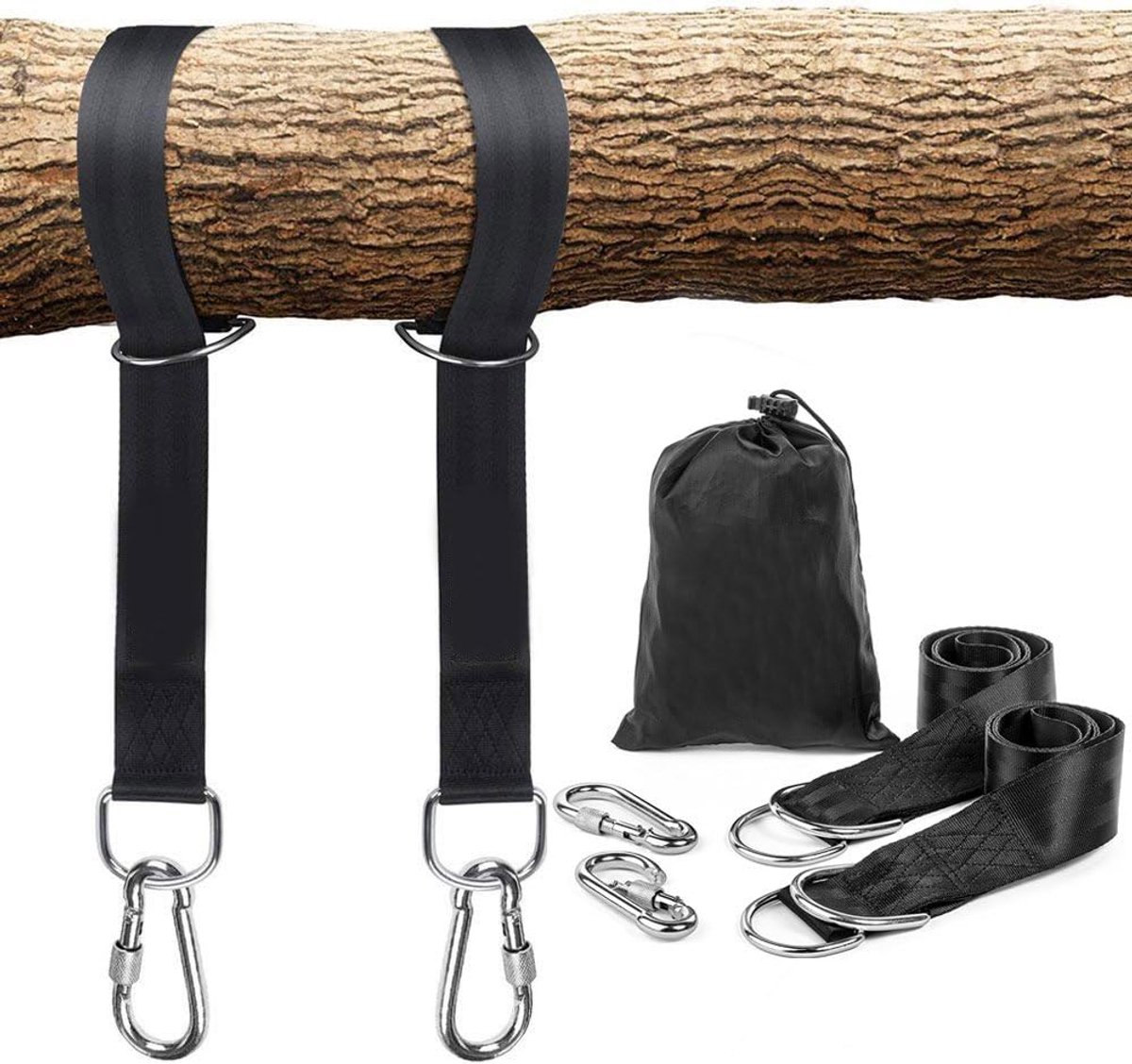 SnelShoppen - Schommelbevestiging Hangmatbevestiging 2 x 150 cm met Karabijnhaken en D-ringen, Polyestergormen, Tot 1000 kg, Perfect voor Bomen, Campi