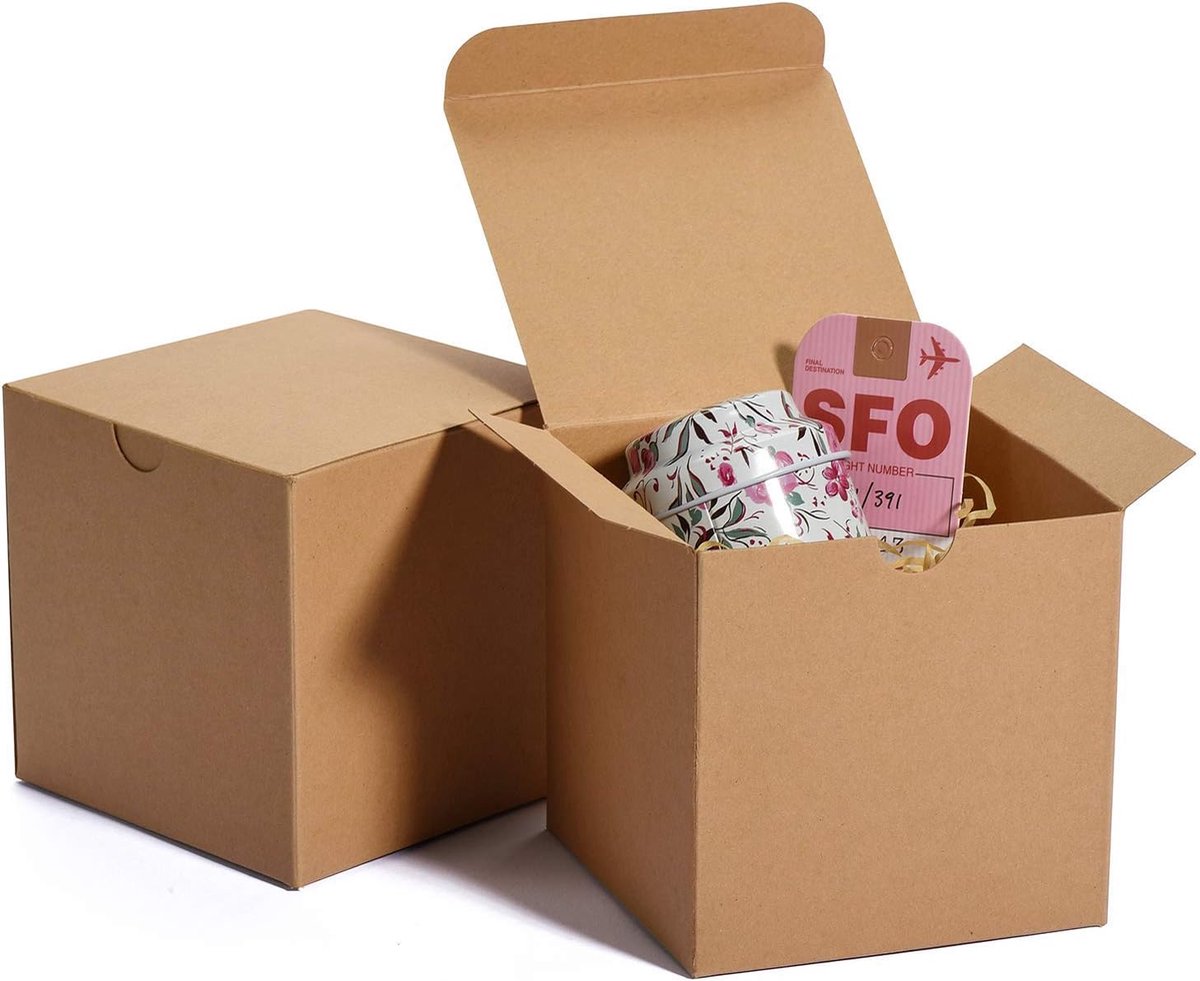 SnelShoppen - 50 Stuks Geschenkdozen Bruin Karton met Deksel 10x10x10 cm - Perfect voor Kinderen, Verjaardag, Bruiloft, Vaderdag, Feest, Cadeaus