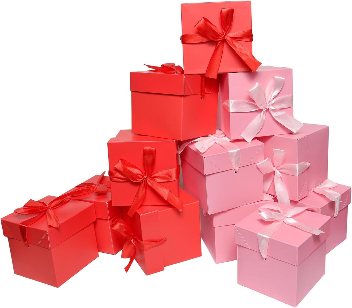 SnelShoppen - 12 Geschenkdozen Roze & Rood met Deksels 10x10x10 cm - Perfect voor Verjaardagen, Pasen, Vaderdag, Moederdag, Vrouwendag, Afstuderen en
