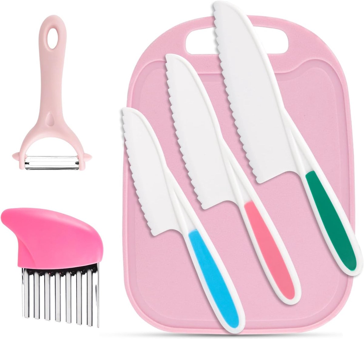 SnelShoppen - Kindermessen Set 6 Stuks - Veilig Keukenmessen voor Peuters - Houten Mes, Snijplank, Golfmes - Perfect voor Koken met Kinderen - Montess