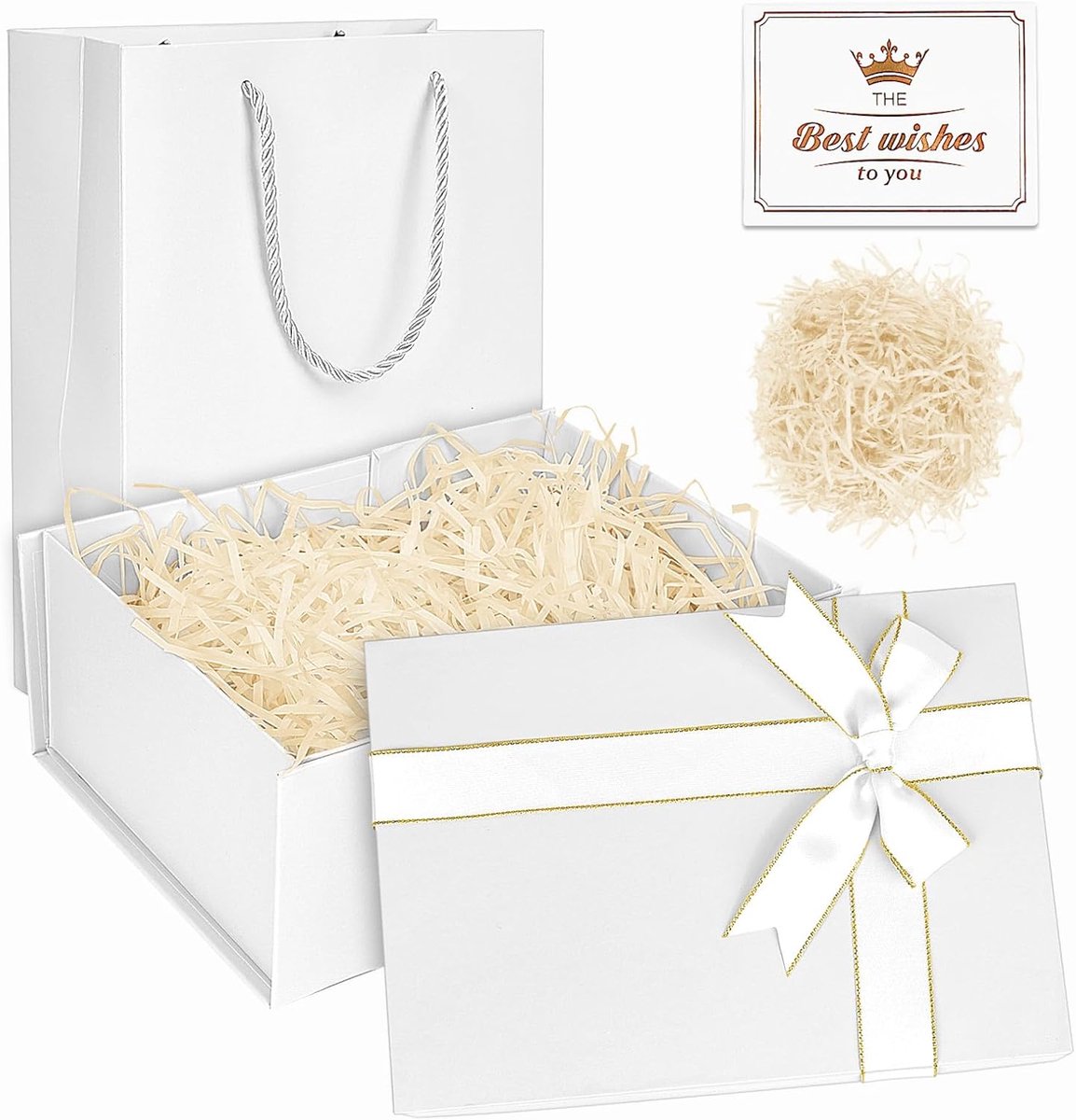 Grote Witte Geschenkdoos met Deksel en Strik - 22 x 16 x 9 cm voor Verjaardagen, Jubilieums en Valentijnsdag