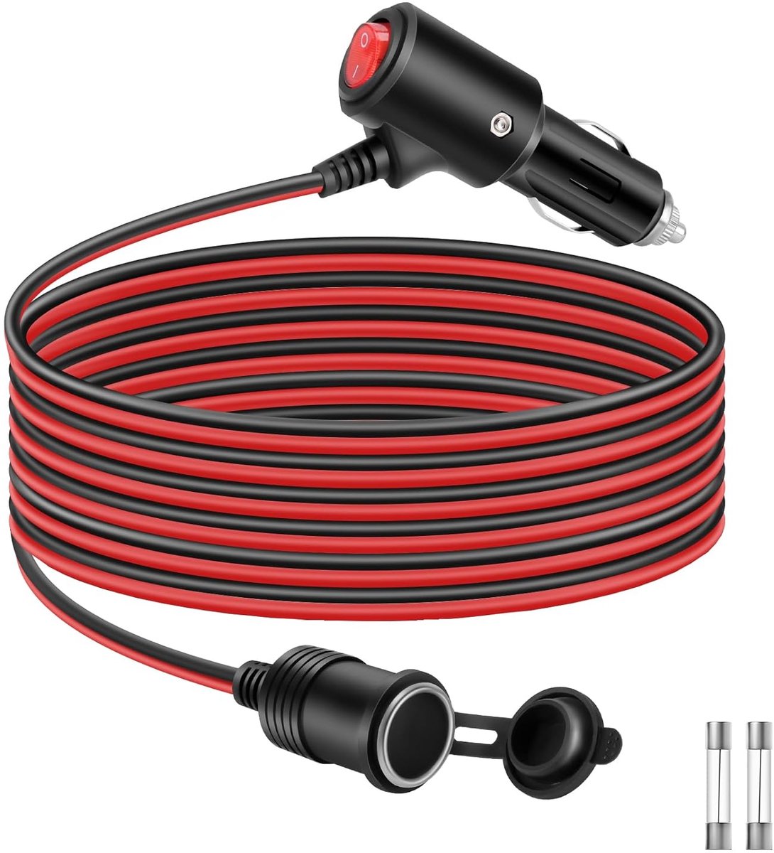 SnelShoppen - Sigarettenaansteker 2 Meter Verlengkabel, Auto-Adapter 12V-24V, 16 AWG met Schakelaar en 15A Zekering voor Vrachtwagen, Bestelwagen, Cam