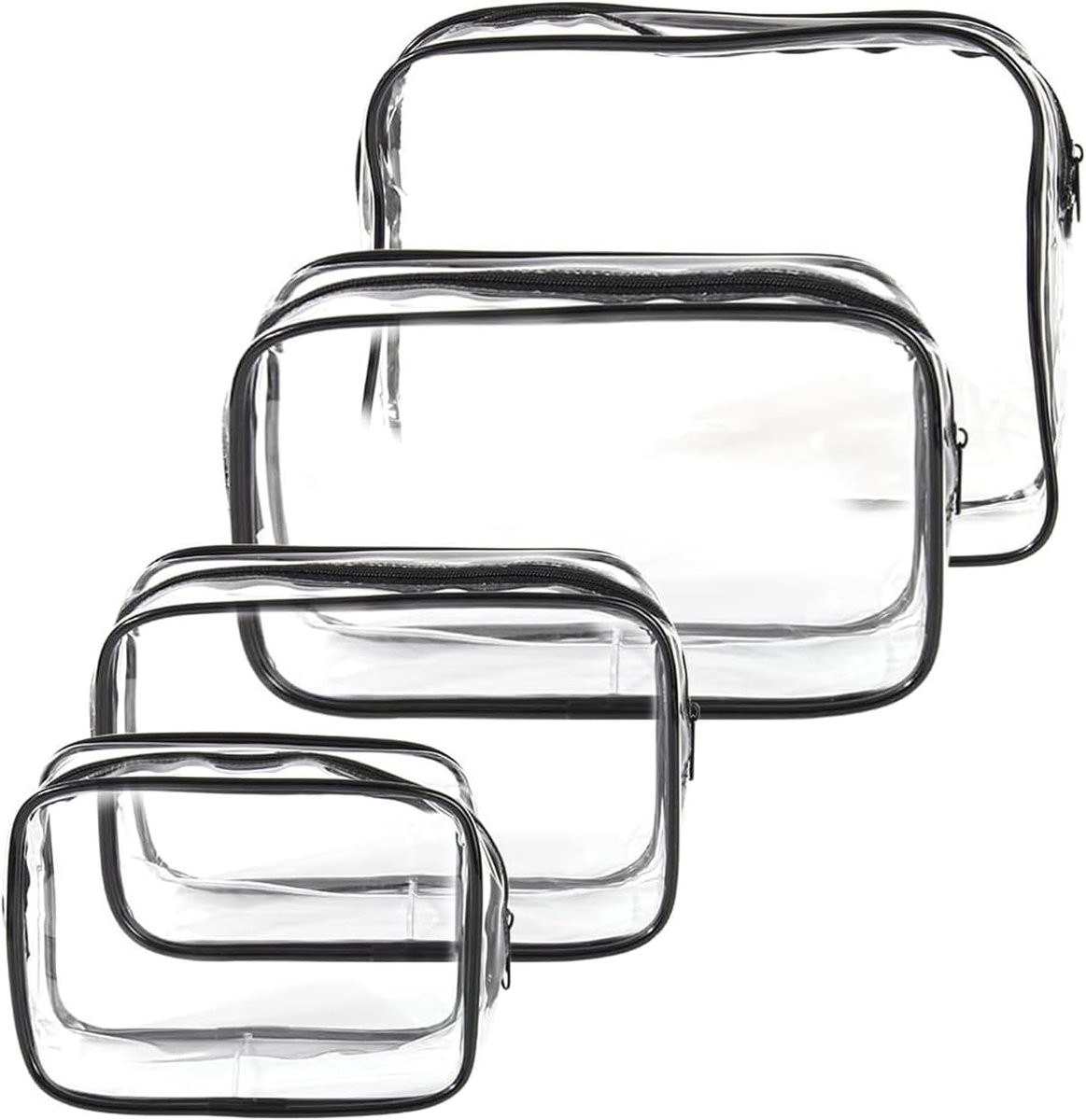 Thijox - 4 Doorzichtige Toilettassen Set - PVC Waterdichte Reisbenodigdheden - Organiseer Cosmetica en Benodigdheden - TSA-conform - Maten S/M/L - Ide
