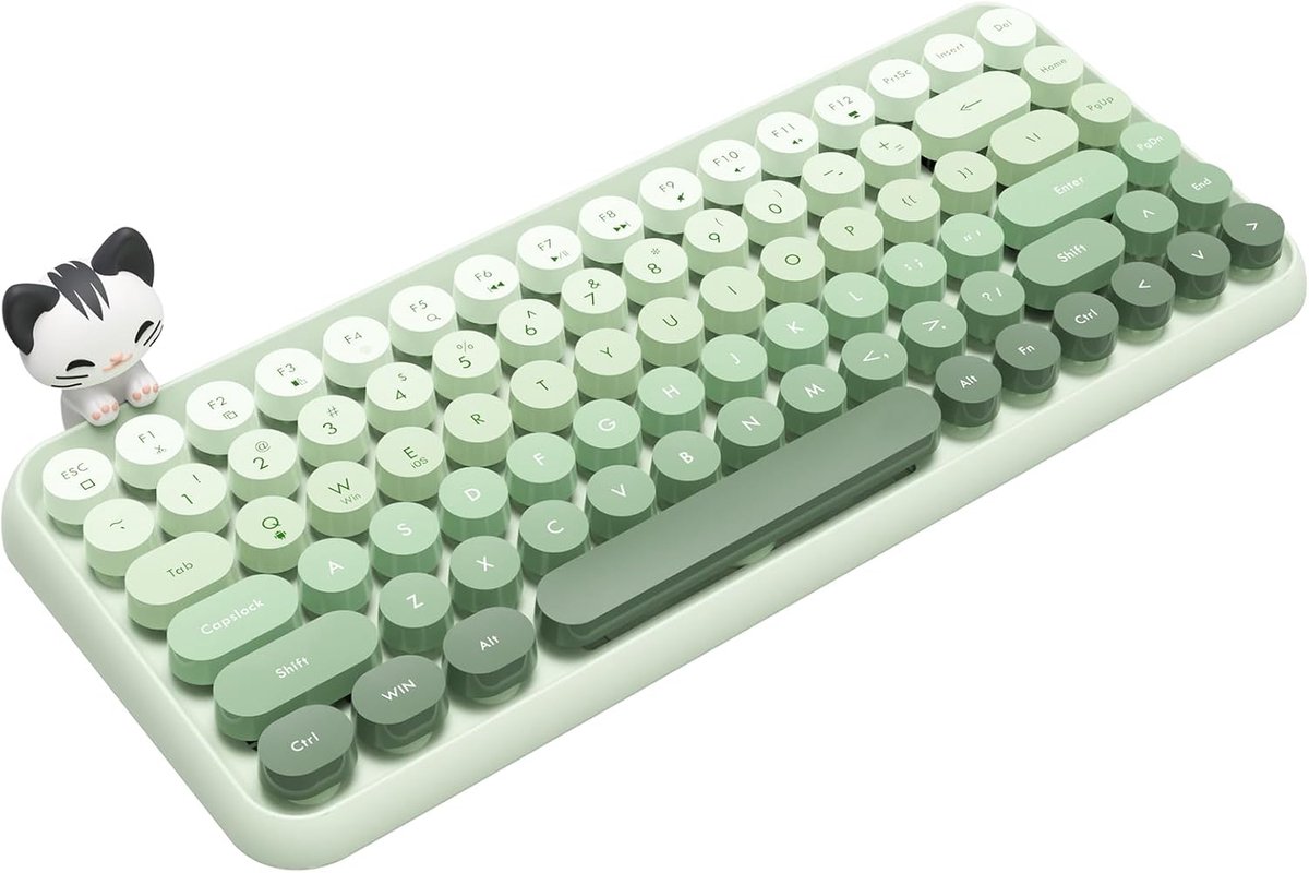 SnelShoppen - Retro Draadloos Toetsenbord met Ronde Keycaps, Bluetooth Stil, Compacte Typewriter Design, QWERTY Toetsenbord voor PC, Laptop, Mac - Gro