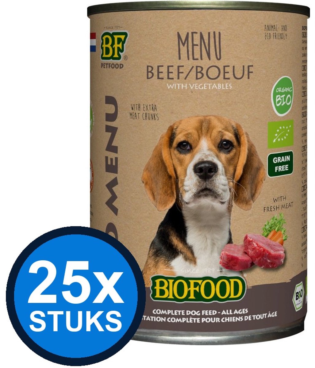BF Petfood Biofood - Organic hond rund menu blik 400gr - Hondenvoer Natvoer - 400 g