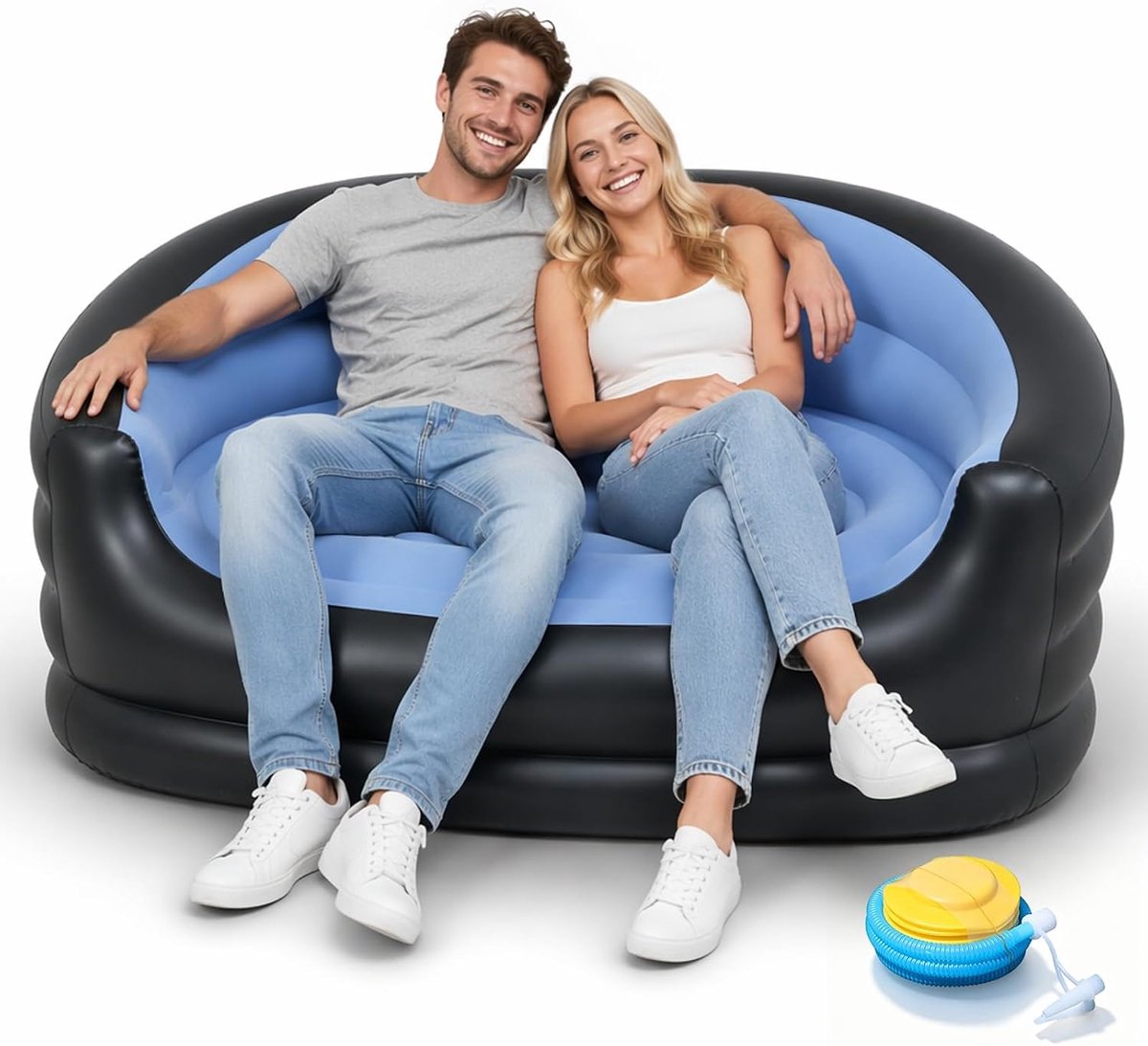 Thijox - Opblaasbare 2-zits Bank, 140 x 84 x 70 cm, Ergonomisch Design, Velours Oppervlak,
