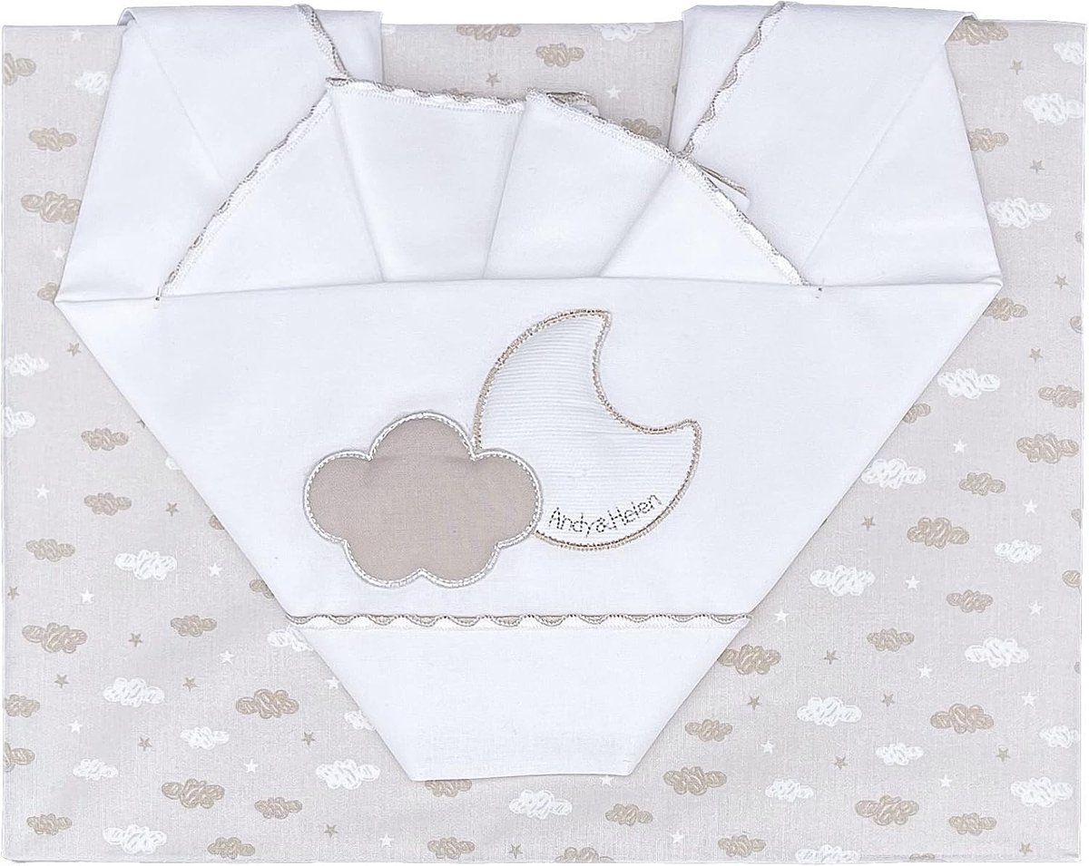 SnelShoppen - Luxe Wiegbedset voor Kinderen - Geborduurd Fitted Laken met Elastische Band en Kussenhoes - Katoen - Crème - Perfect voor Babybedje