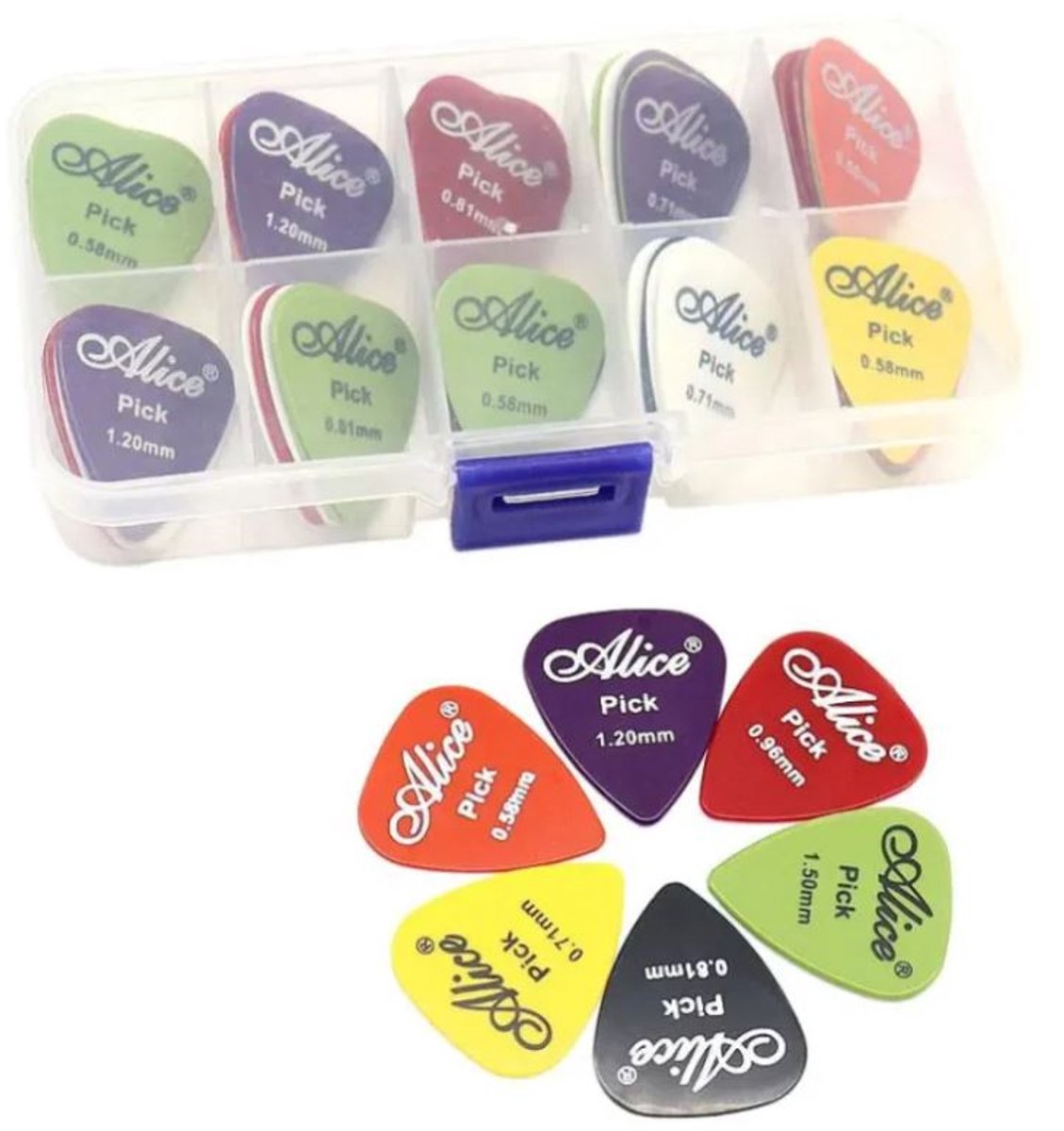 60x Plectrums - Gitaar plectrum set - Guitar picks - Plectra - Gitaar accessoires - Plektrums - Picks voor gitaar - 6 diktes - Kleurenmix - Muziek accessoires - Gitaarspelen - Gitarist - Jonyx