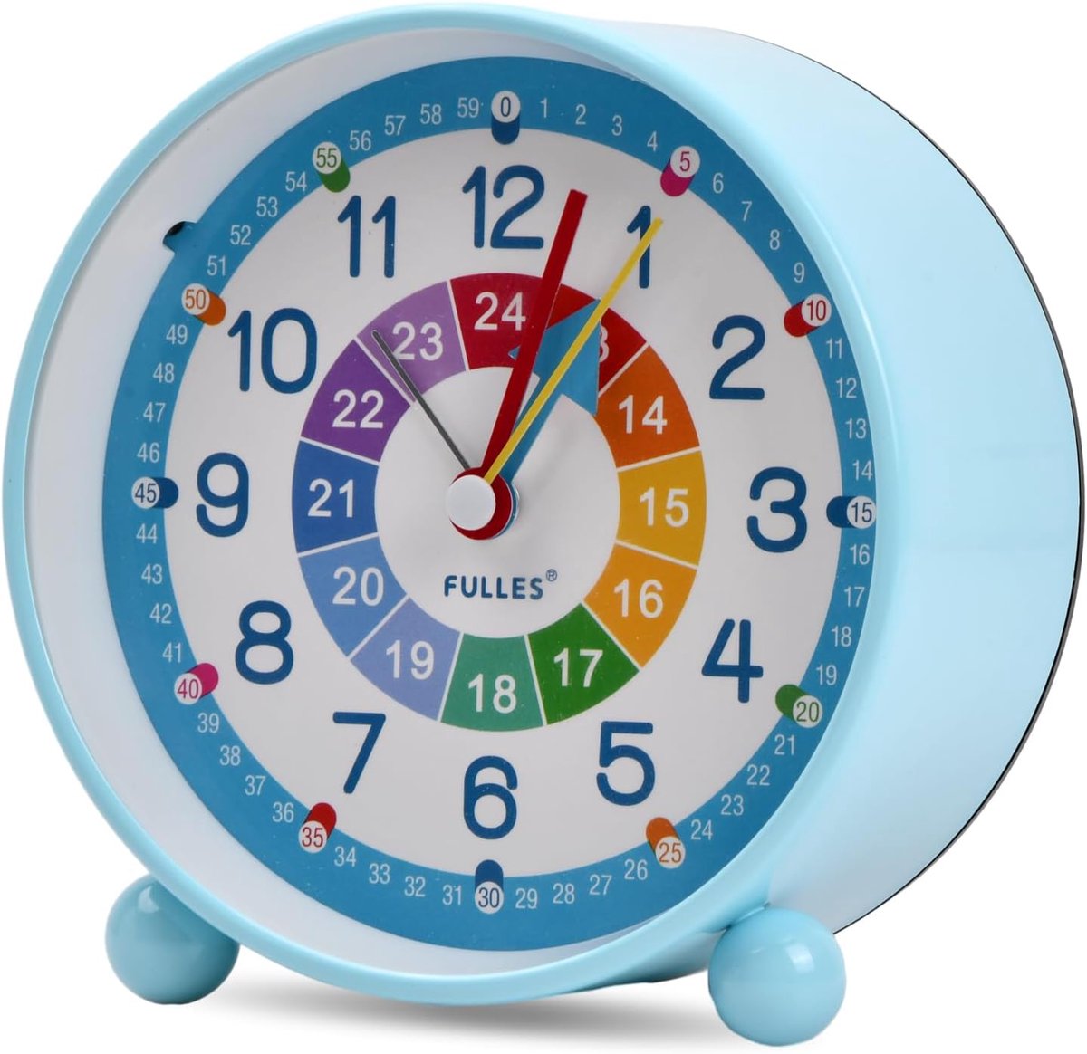 SnelShoppen - Bedklok, Stille Alarmklok zonder Tikken, Blauw Leerklokje, Slapetrain voor Kinderen, Duurzaam ABS Materiaal, Snooze Nachtlampje, Perfect