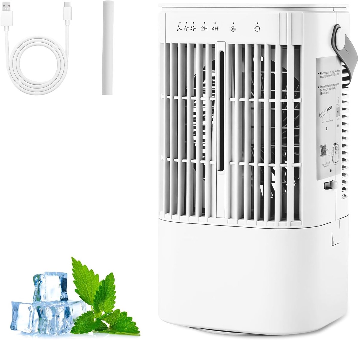 SnelShoppen - Draagbare Airconditioner, Mini Air Cooler met 900ml Watertank, 4-in-1 Koeler met Ventilator, 3 Snelheden, Sprayfunctie, 7 Kleuren Licht