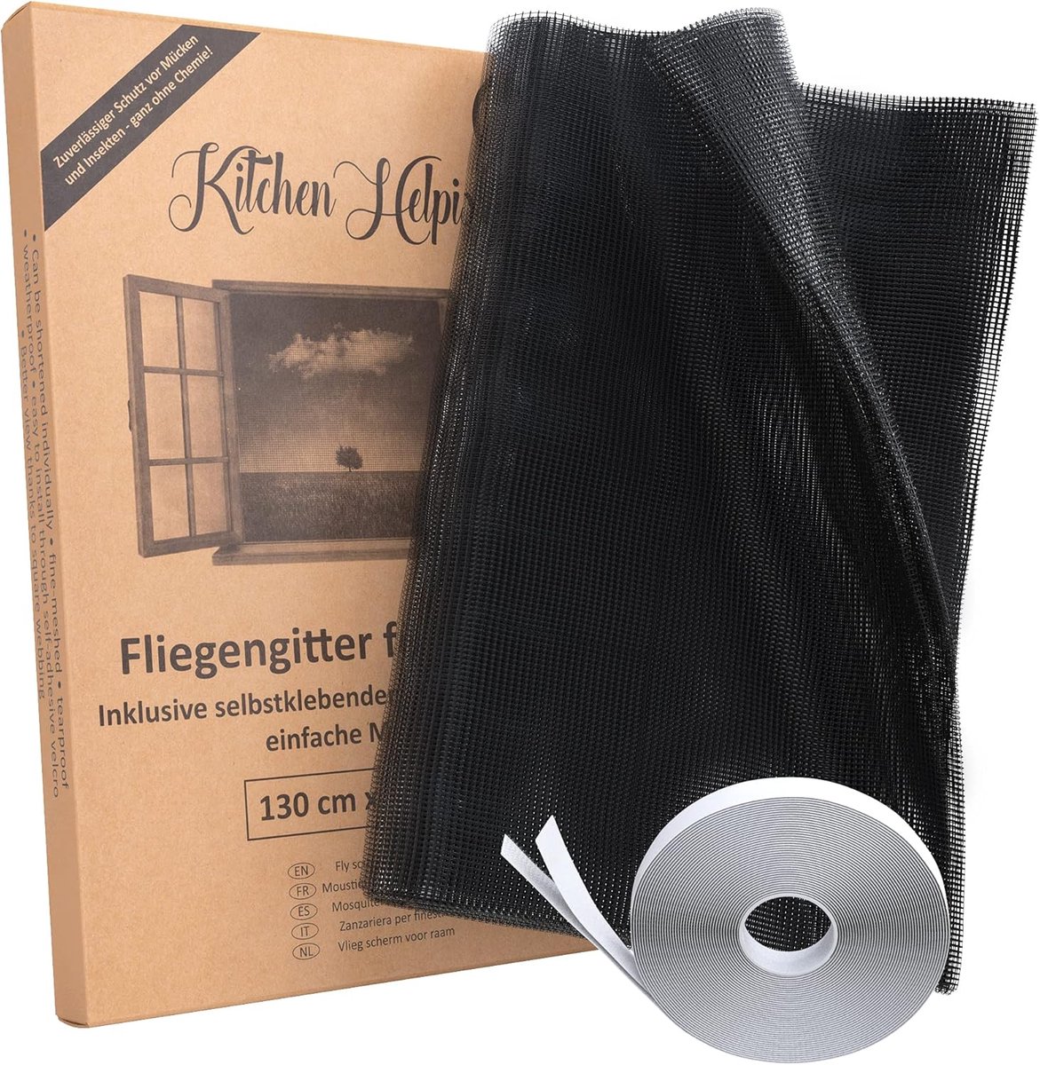 SnelShoppen - Fly Screen voor Windows 130x150 cm - Insectenhor met Zelfklevende Bevestiging - Muggennet, Op Maat Snijden, Weerbestendig Polyester