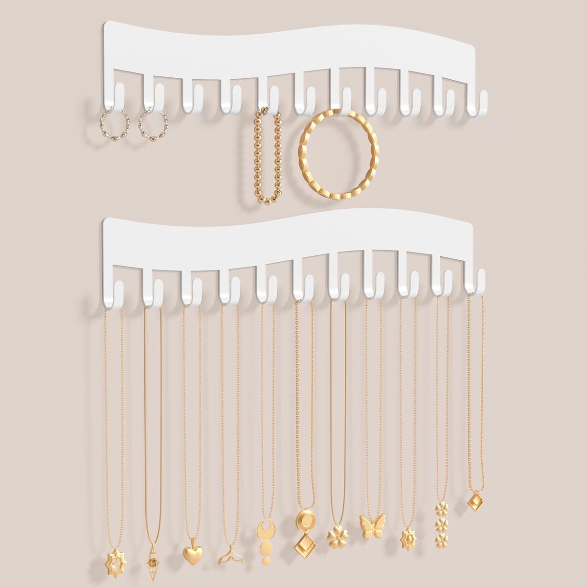 SnelShoppen - Chain Holder Jewelry Storage Wall - Robuuste Sieraden Organizer voor Kettingen, Armbanden en Oorbellen - Wandhouder voor Sieraden - 2 St