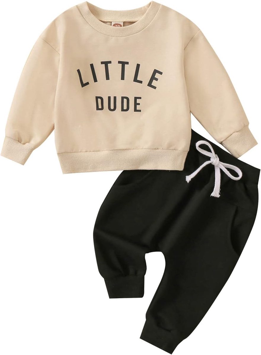 SnelShoppen - Baby Jongens Kleding Set Peuter Outfit Sweatshirt en Broek met Letterprint, Katoen en Polyester, Maat 0-3 Jaar, Ideaal voor Herfst, Spee