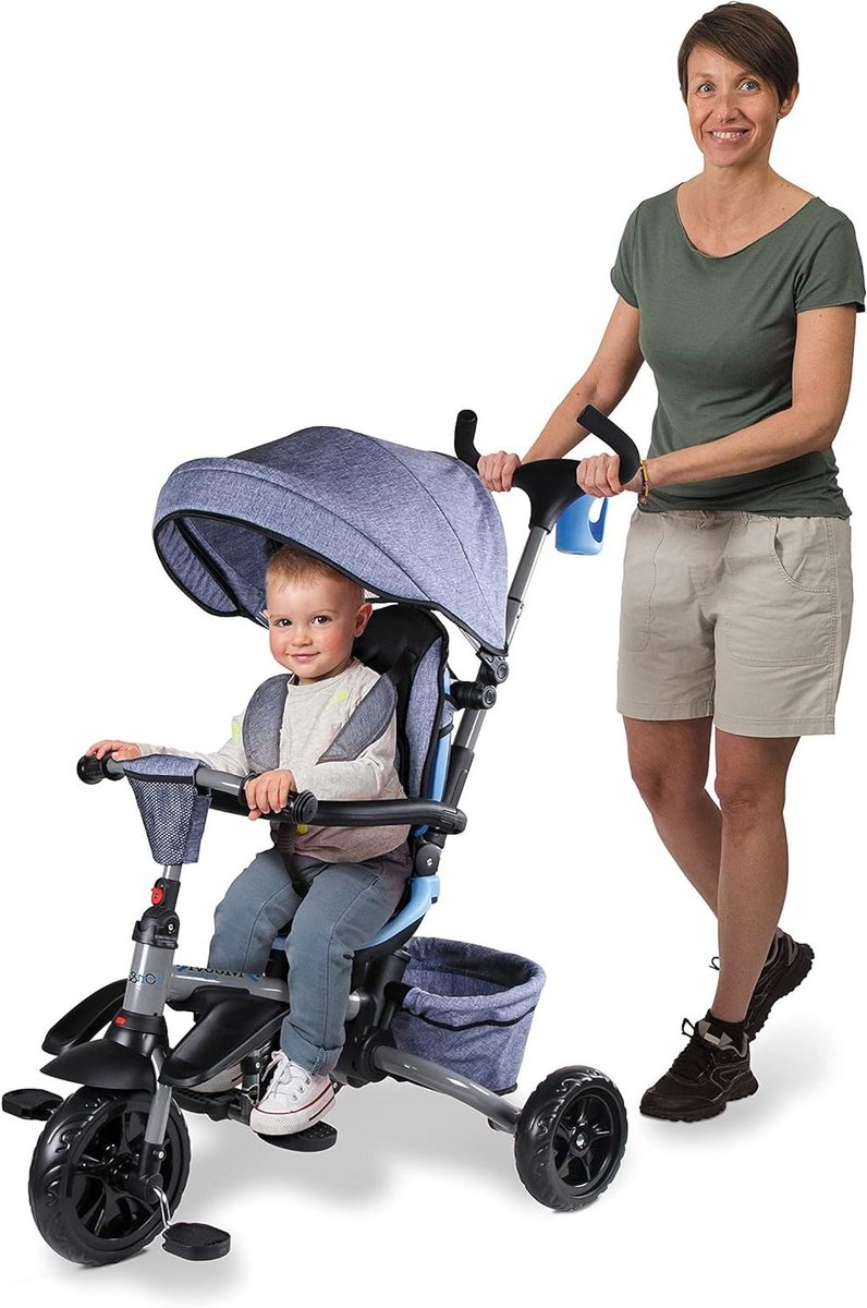 Driewieler Kinderwagen - Loopfiets peuter - Buiten spelen - Multifunctioneel ontwerp - Vanaf 12 maanden - Jeansblauw